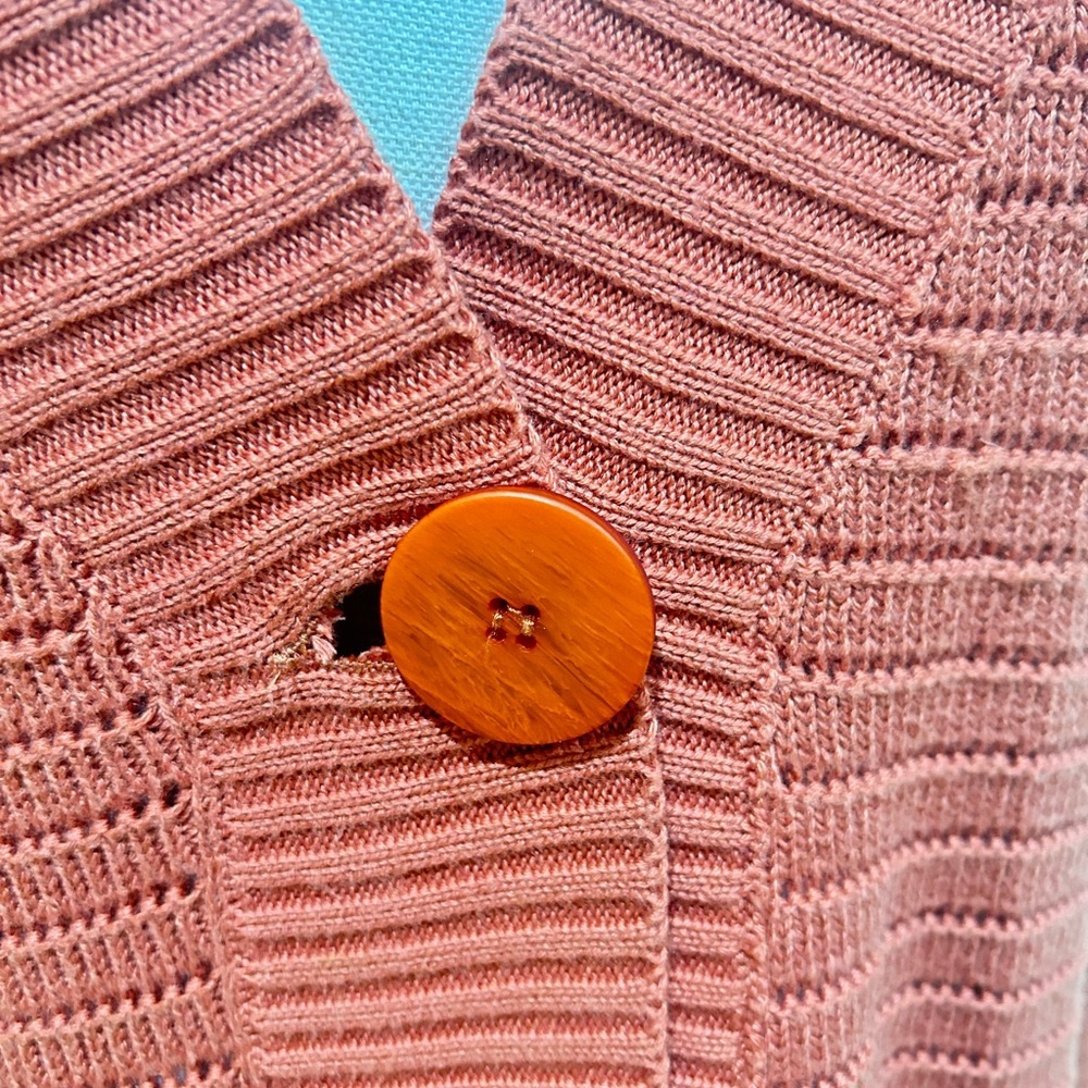 Talbots Brick terracotta boyfriend big button Cardigan knit Sweater italy medium - Picture 6 of 11